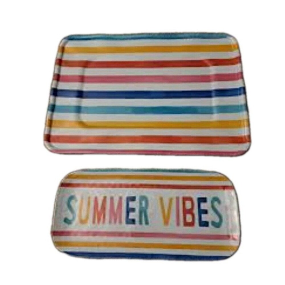 Market Square Stripe Trays Summer Vibes 2 Pc BPA Free Multicolor Colorful New